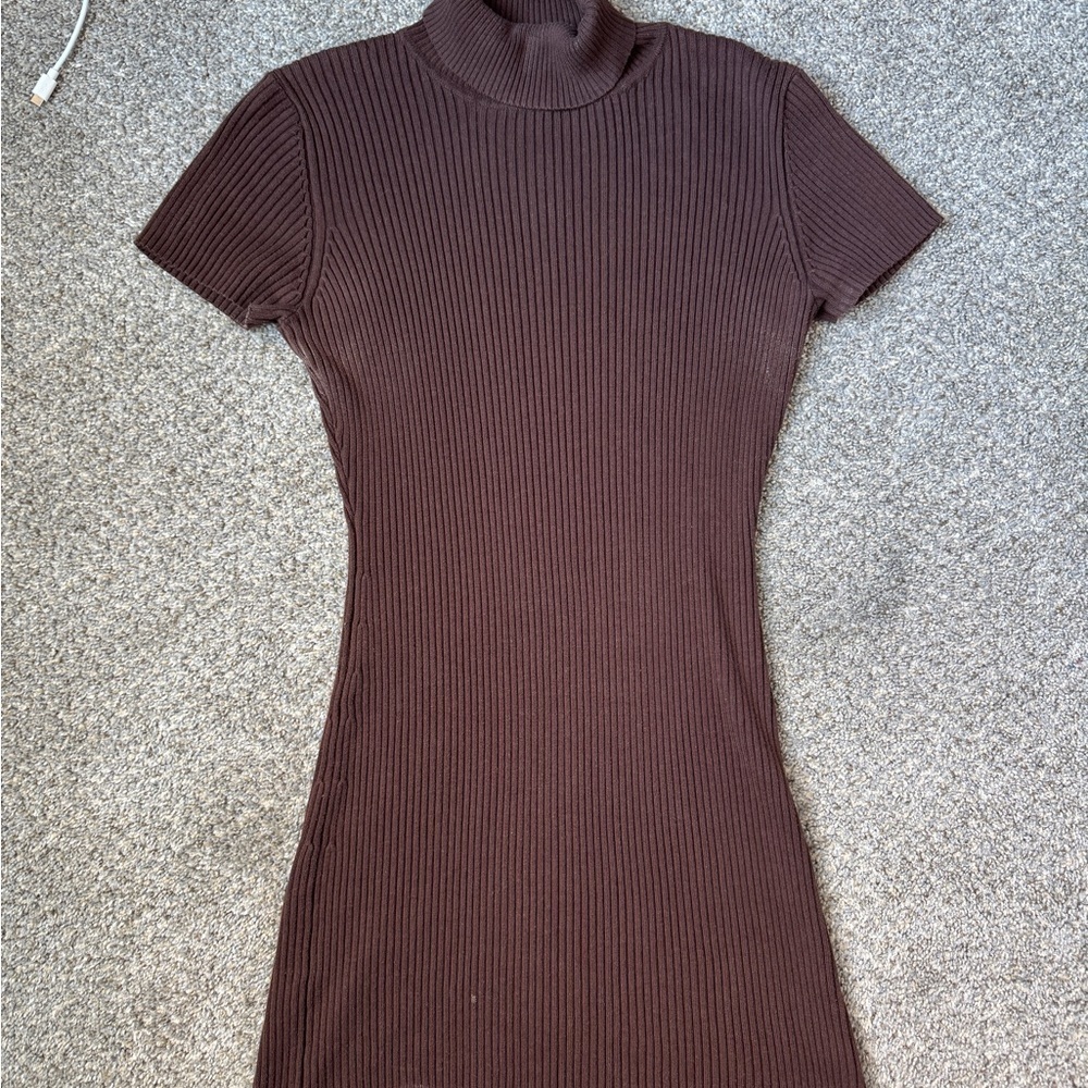 Moda International Chocolate Ribbed Mini Dress